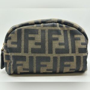 FENDI Zucca Canvas Vanity Cosmetic Pouch Black Brown
